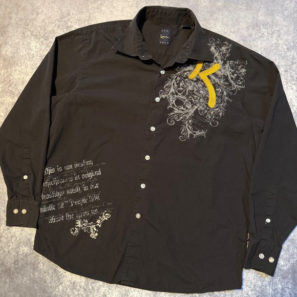 Kani Gold Other - Y2K Kani Gold Mens Black Long Sleeve Button Up Shirt Graphic Print K Logo Size L